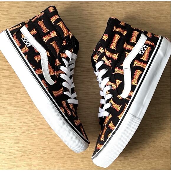 Thrasher x Vans Skate SB Sk8-Hi Rare Thrasher Flames Logo Mens Size 8.5 NEW - Picture 7 of 15